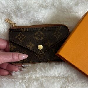Monogram Zip Card Holder Wallet in Brown with Gold Hardware